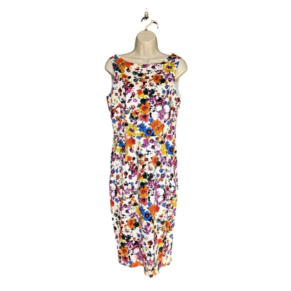 Max Mara Size 10 Floral Print Midi Length Sheath Dress 97% Cotton - Picture 1 of 10